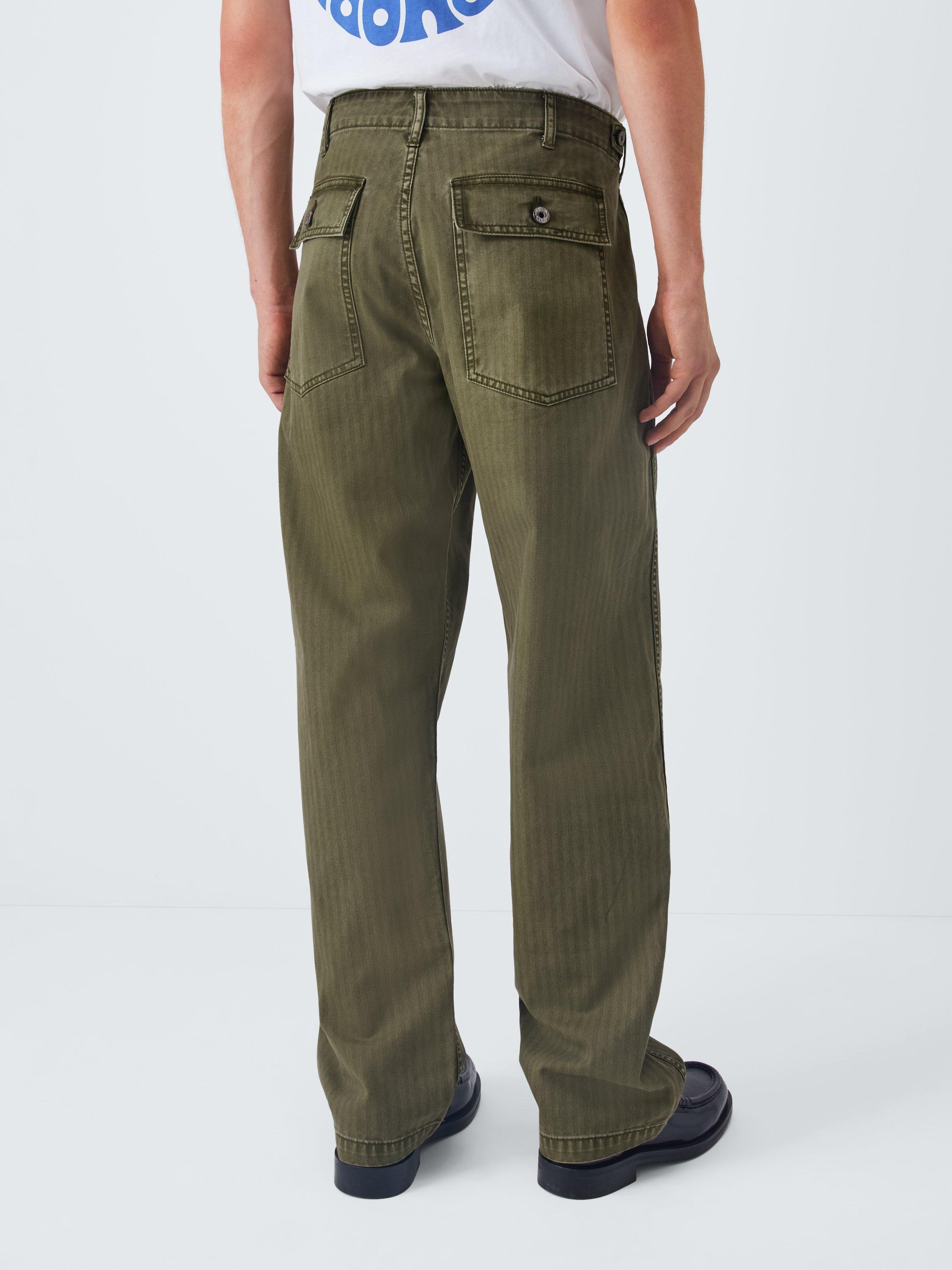 Product image 2 of 6, which shows Dubbleware Fatigue Herringbone Twill Cotton Trousers, Olive, 32R