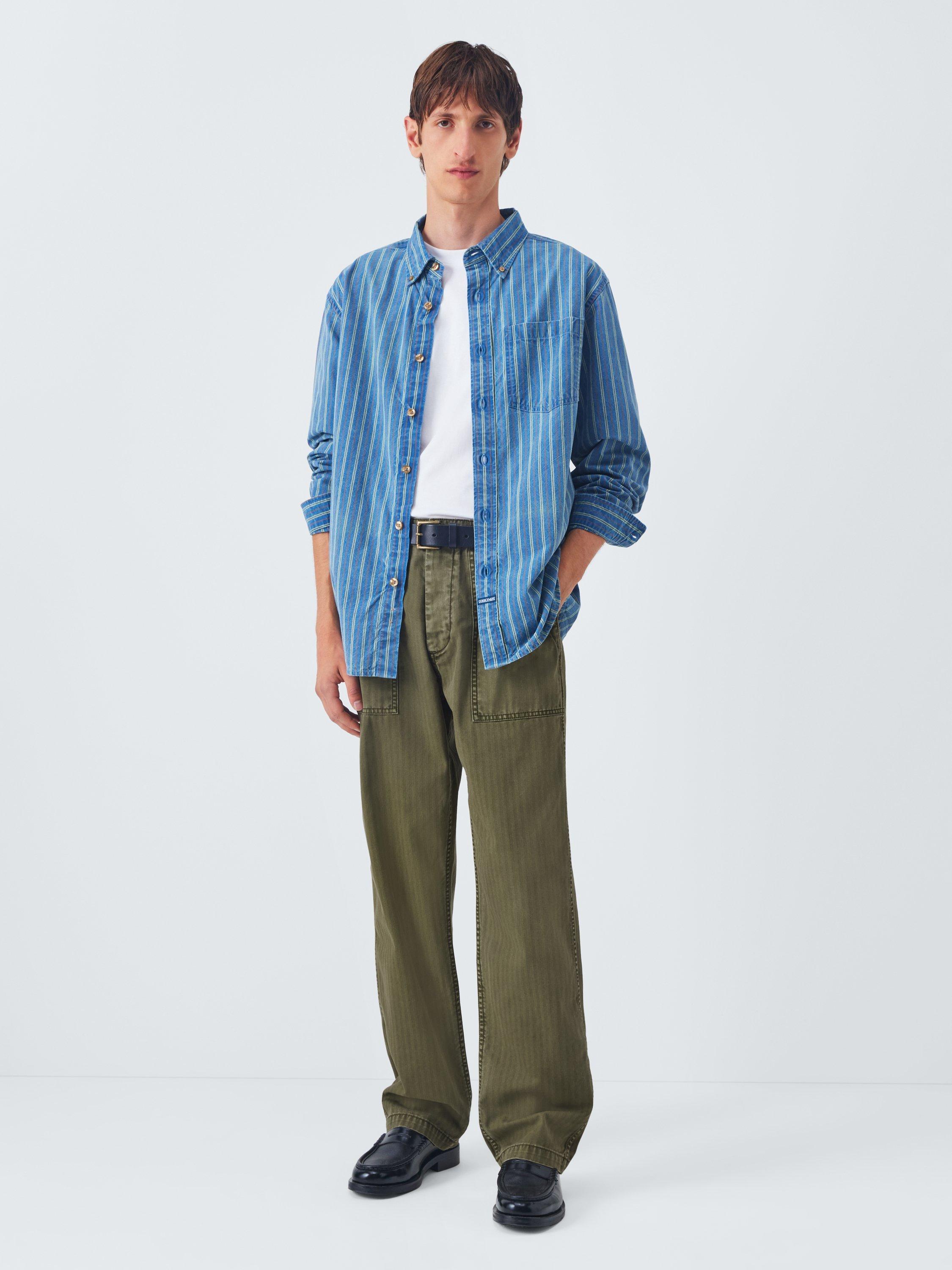 Product image 3 of 6, which shows Dubbleware Fatigue Herringbone Twill Cotton Trousers, Olive, 32R