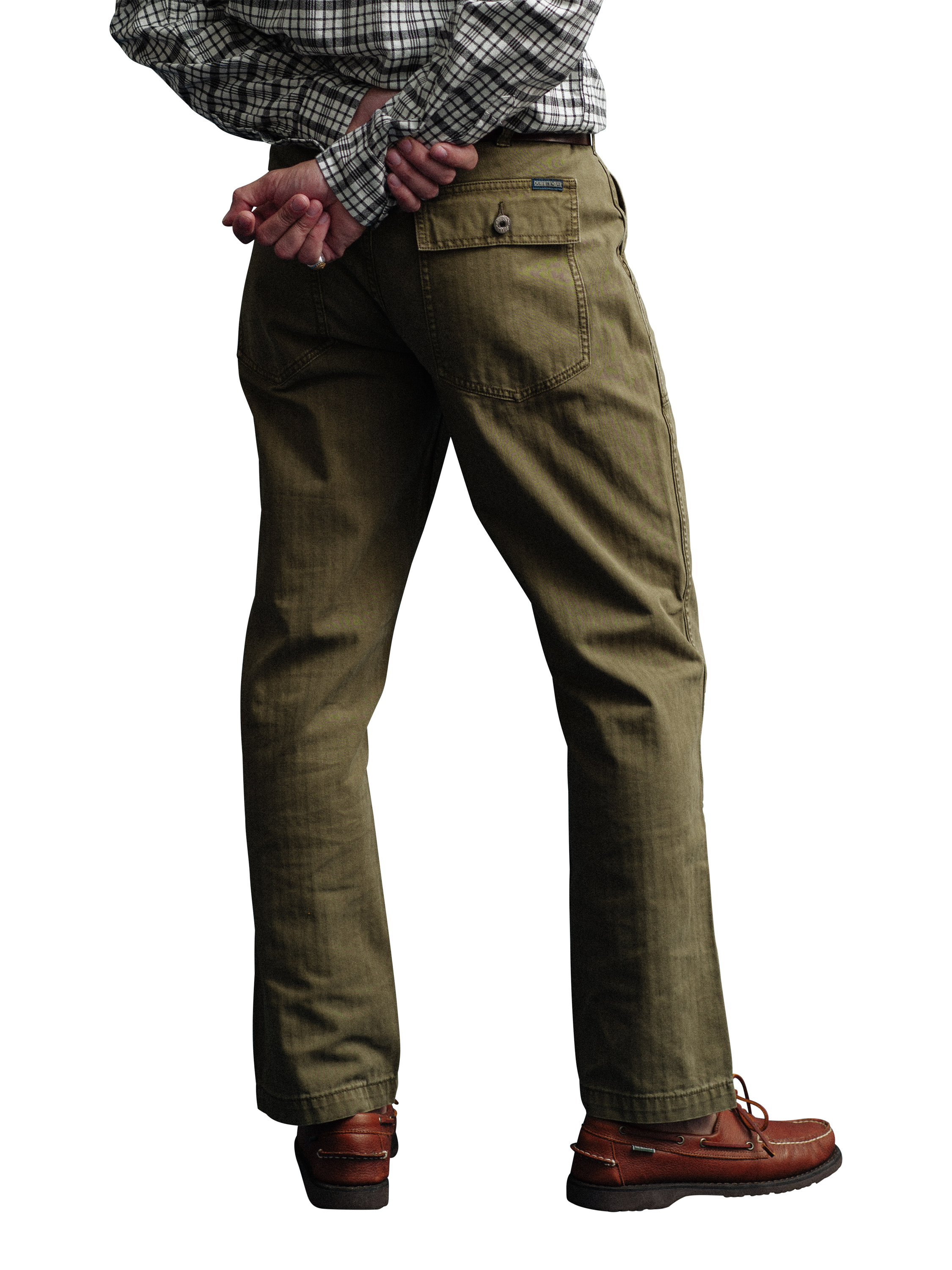 Product image 4 of 6, which shows Dubbleware Fatigue Herringbone Twill Cotton Trousers, Olive, 32R