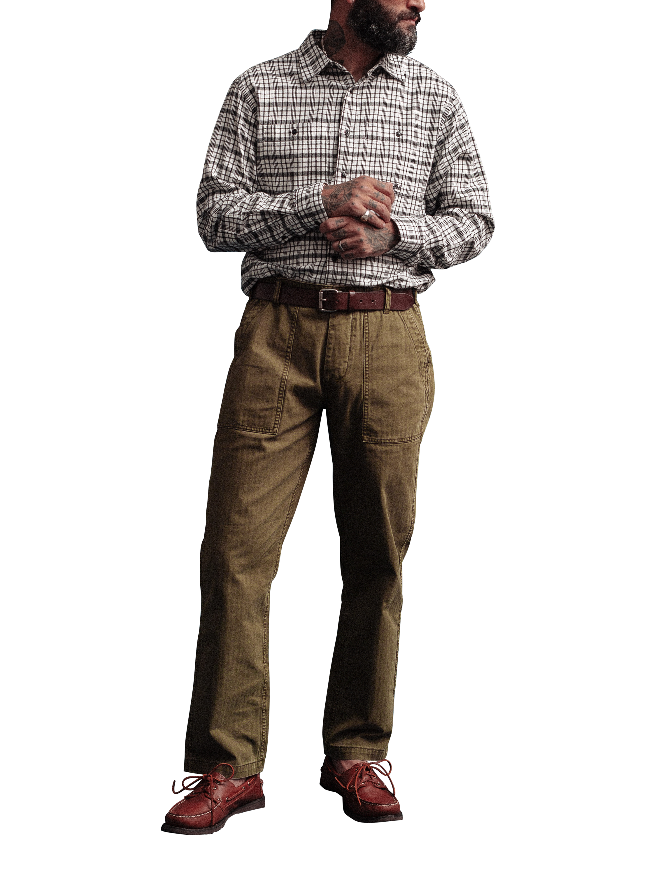 Product image 6 of 6, which shows Dubbleware Fatigue Herringbone Twill Cotton Trousers, Olive, 32R