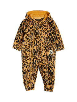 Mini Rodini Kids' Fleece Zipped Onesie, Leopard Print, Leopard Print