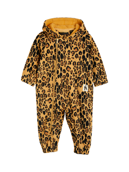 Mini Rodini Kids' Fleece Zipped Onesie, Leopard Print, Leopard Print