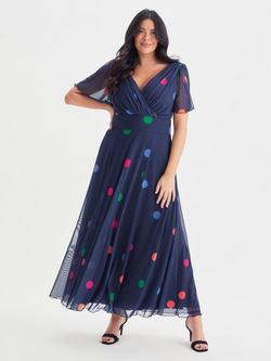 Scarlett & Jo Isabelle Float Sleeve Maxi Dress, Navy Polka, Navy Polka