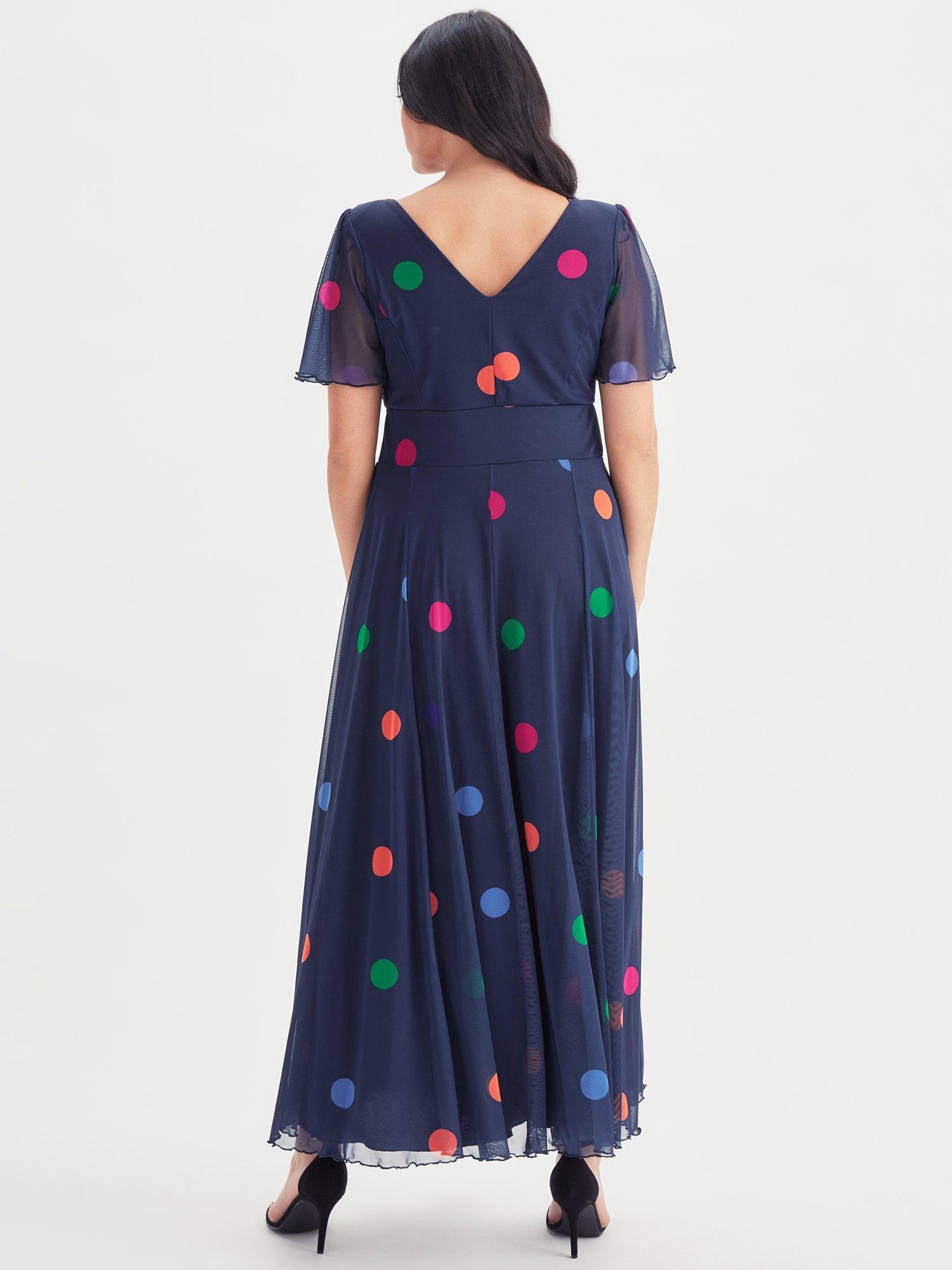Product image 2 of 4, which shows Scarlett & Jo Isabelle Float Sleeve Maxi Dress, Navy Polka, 12