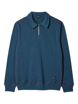 Paul Smith Half Zip Cotton Blend Polo Shirt, Blue, Blue