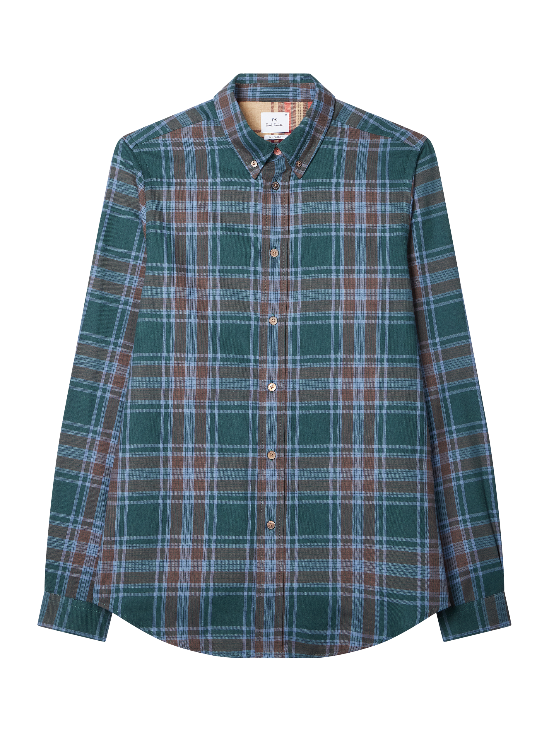 Product image 1 of 2, which shows Paul Smith Tailored Fit Check Cotton Shirt, Green, M