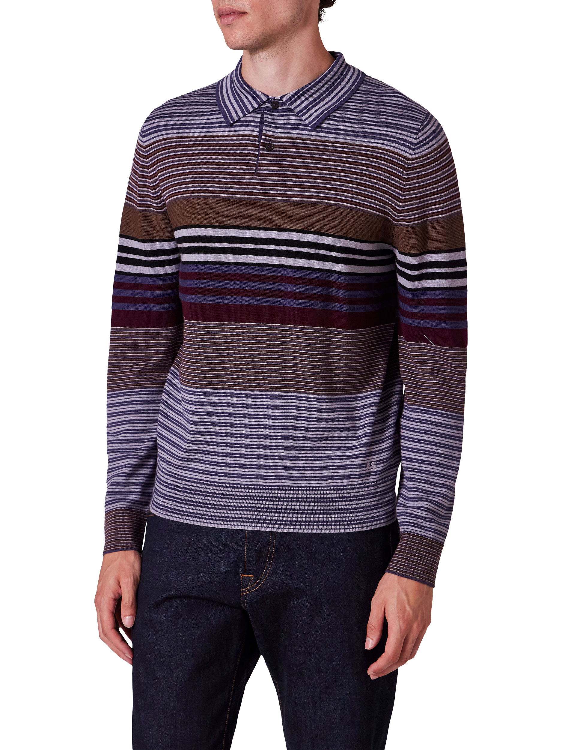 Product image 1 of 7, which shows Paul Smith Stripe Merino Wool Polo Shirt, Purple, M