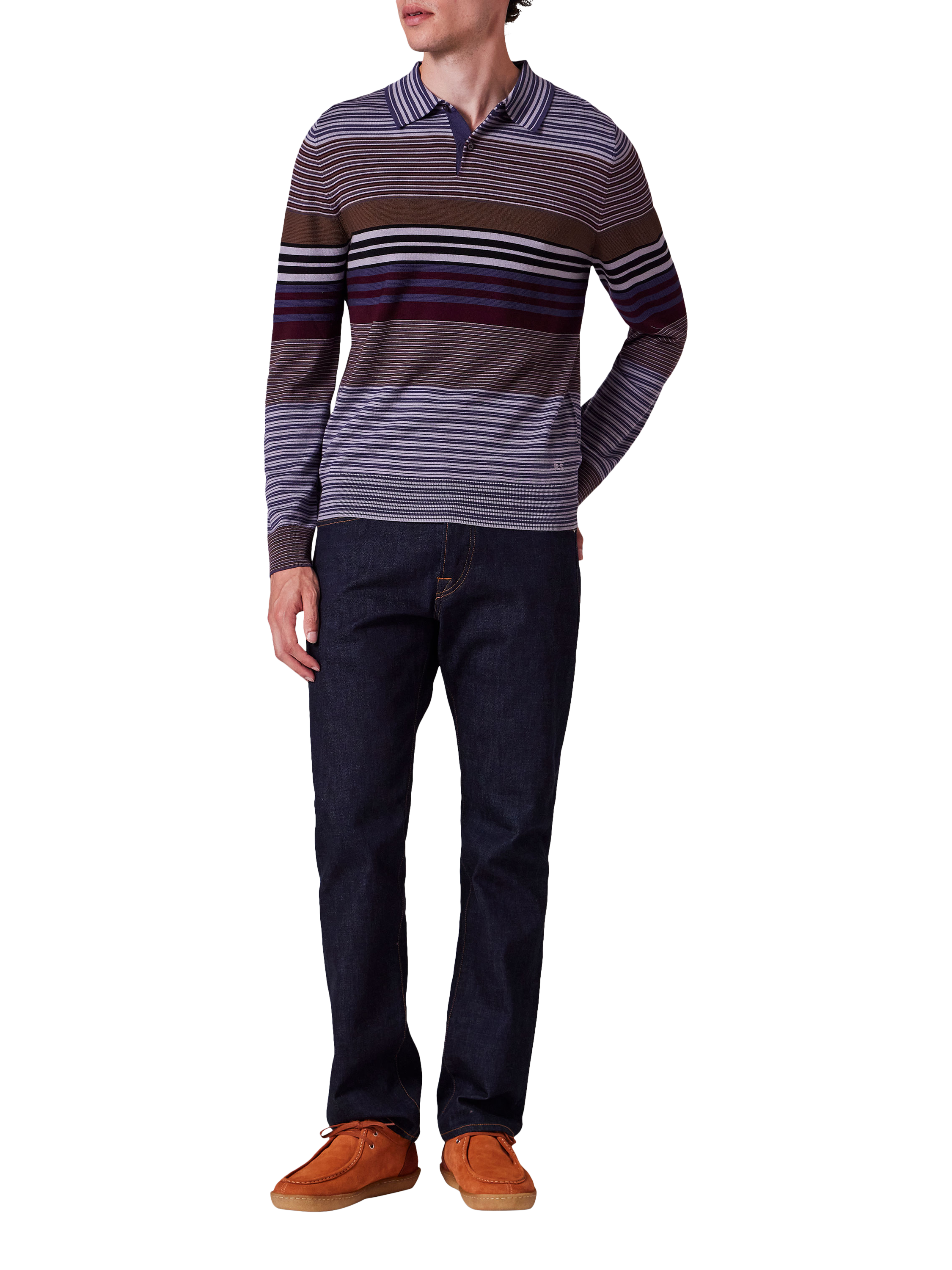 Product image 3 of 7, which shows Paul Smith Stripe Merino Wool Polo Shirt, Purple, M