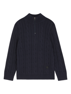 Paul Smith Cable Knit Half Zip Cotton Jumper, Blue