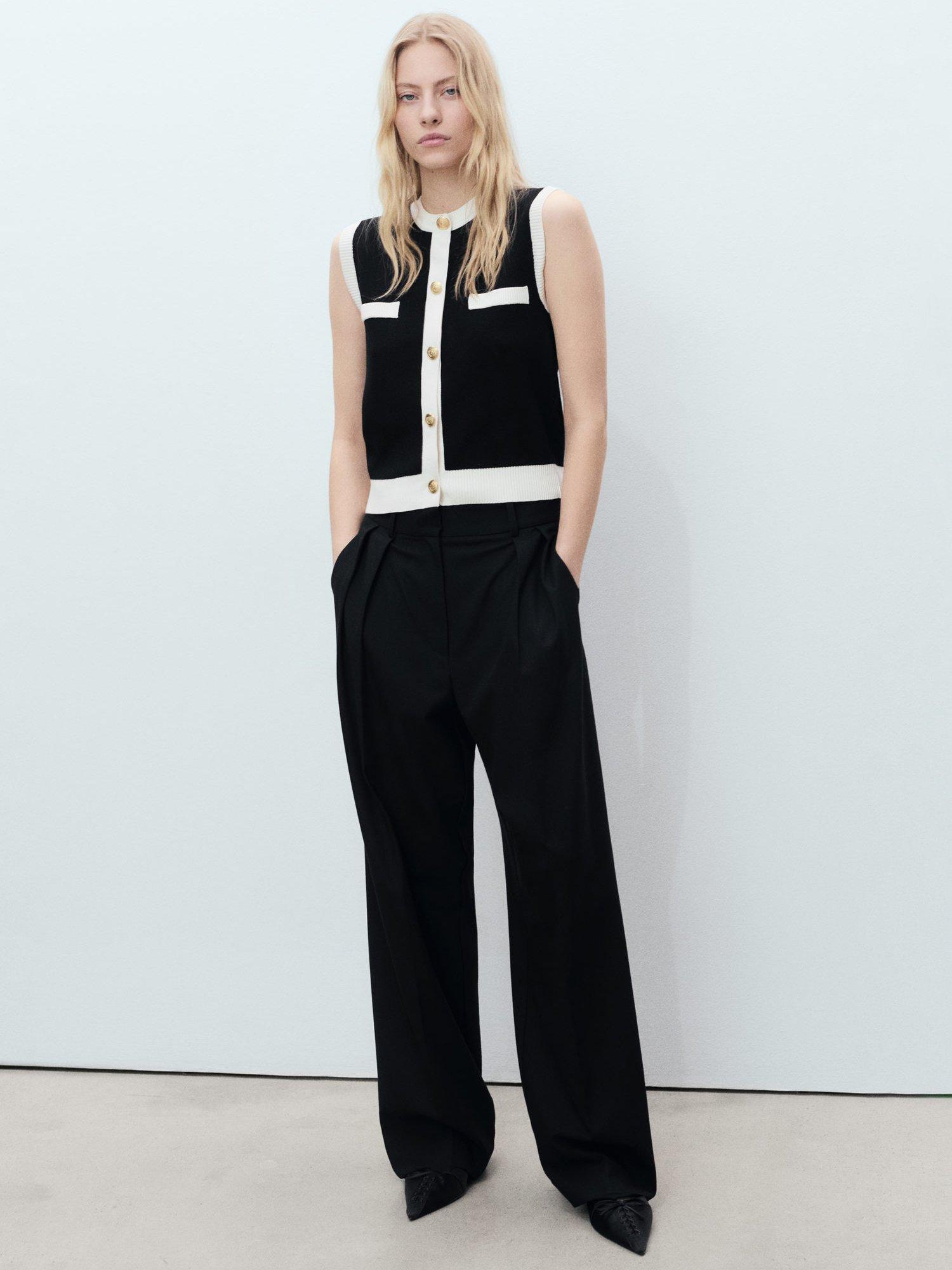 Mango Pia Colour Contrast Knit Sleeveless Cardigan, Black