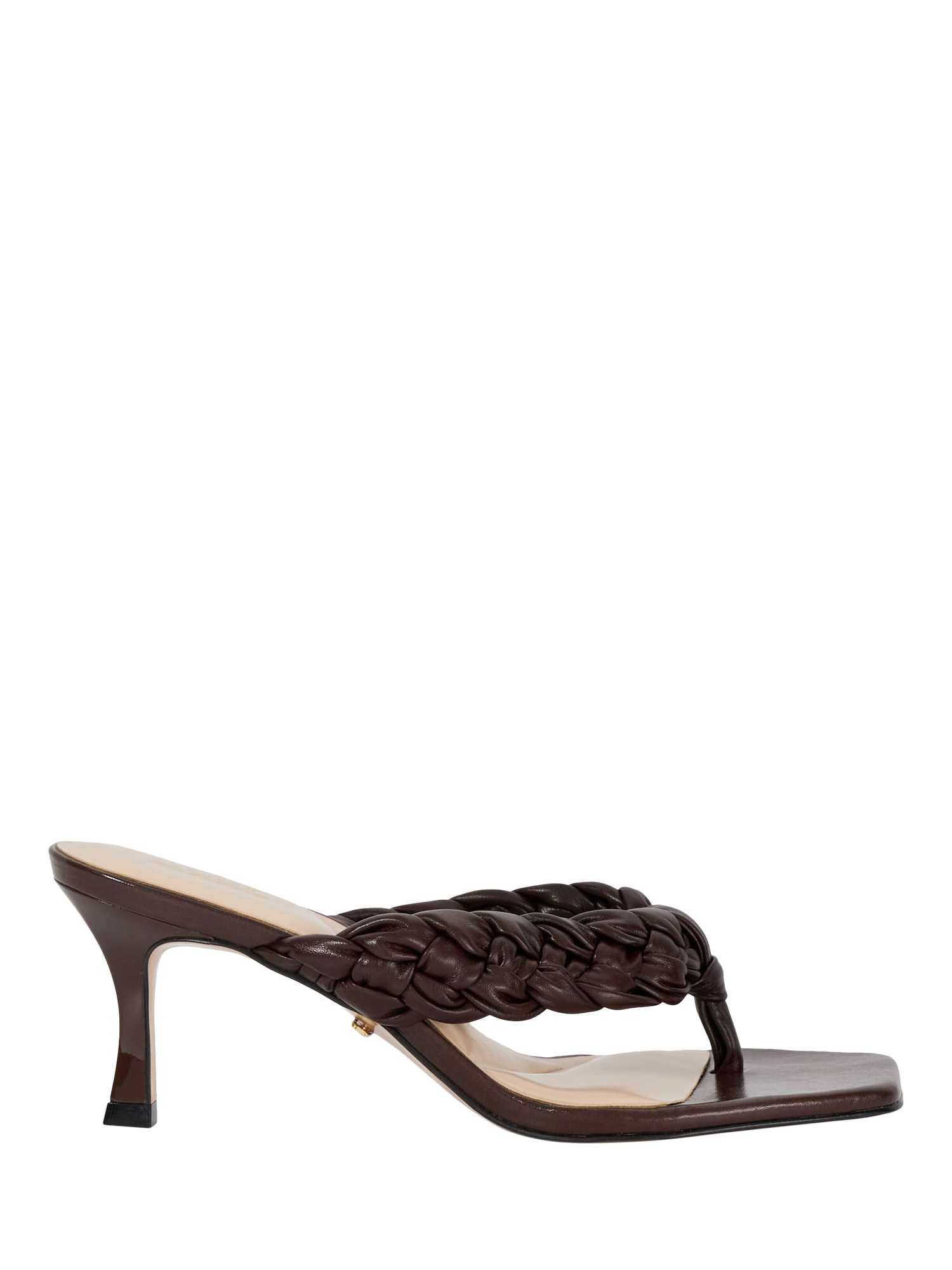 Product image 1 of 6, which shows Dune London Plaited Kitten Heel Leather Court Shoes, Brown, 3