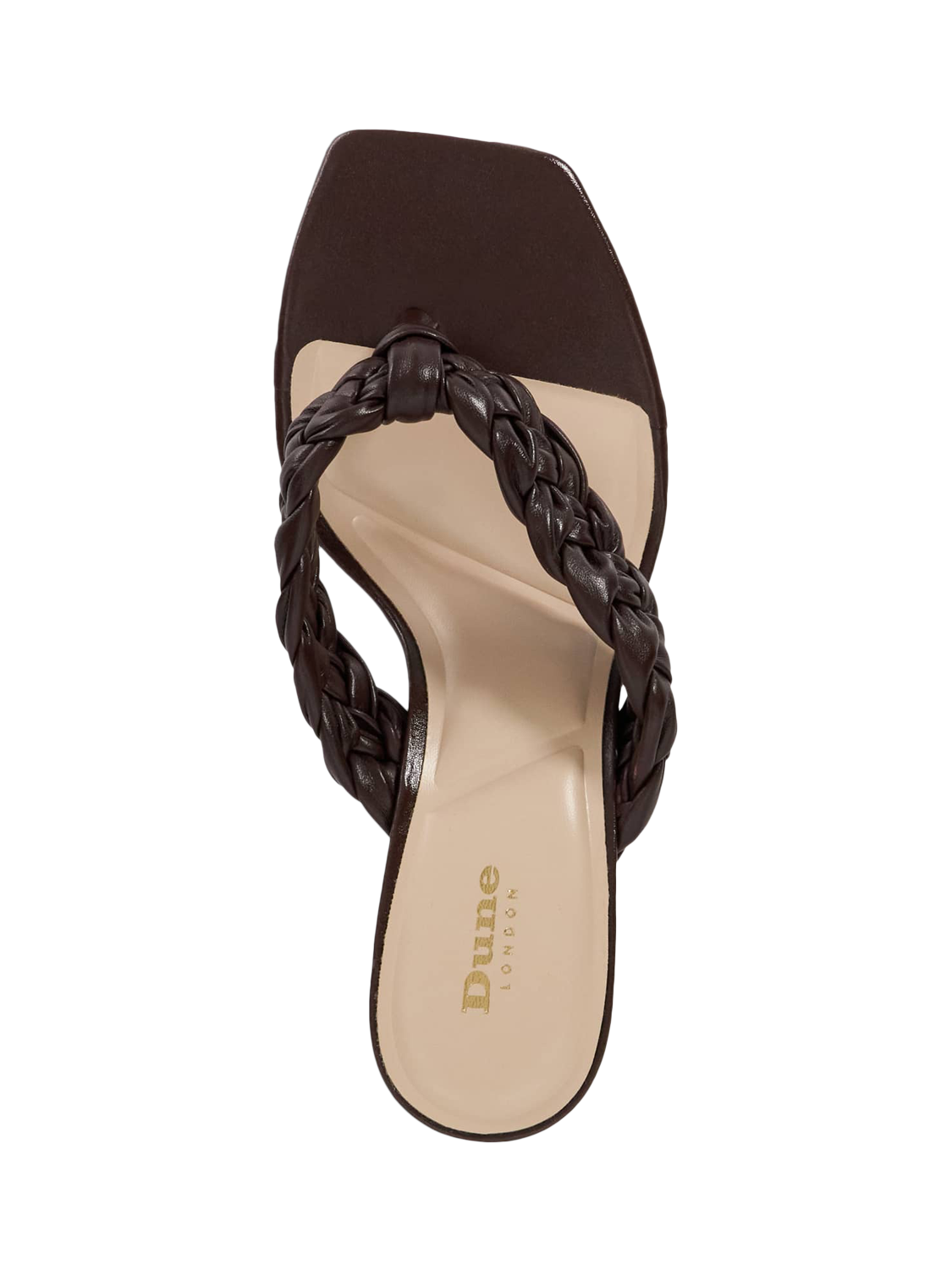 Product image 3 of 6, which shows Dune London Plaited Kitten Heel Leather Court Shoes, Brown, 3