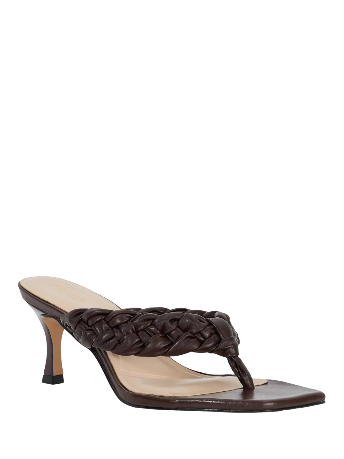 Product image 4 of 6, which shows Dune London Plaited Kitten Heel Leather Court Shoes, Brown, 3
