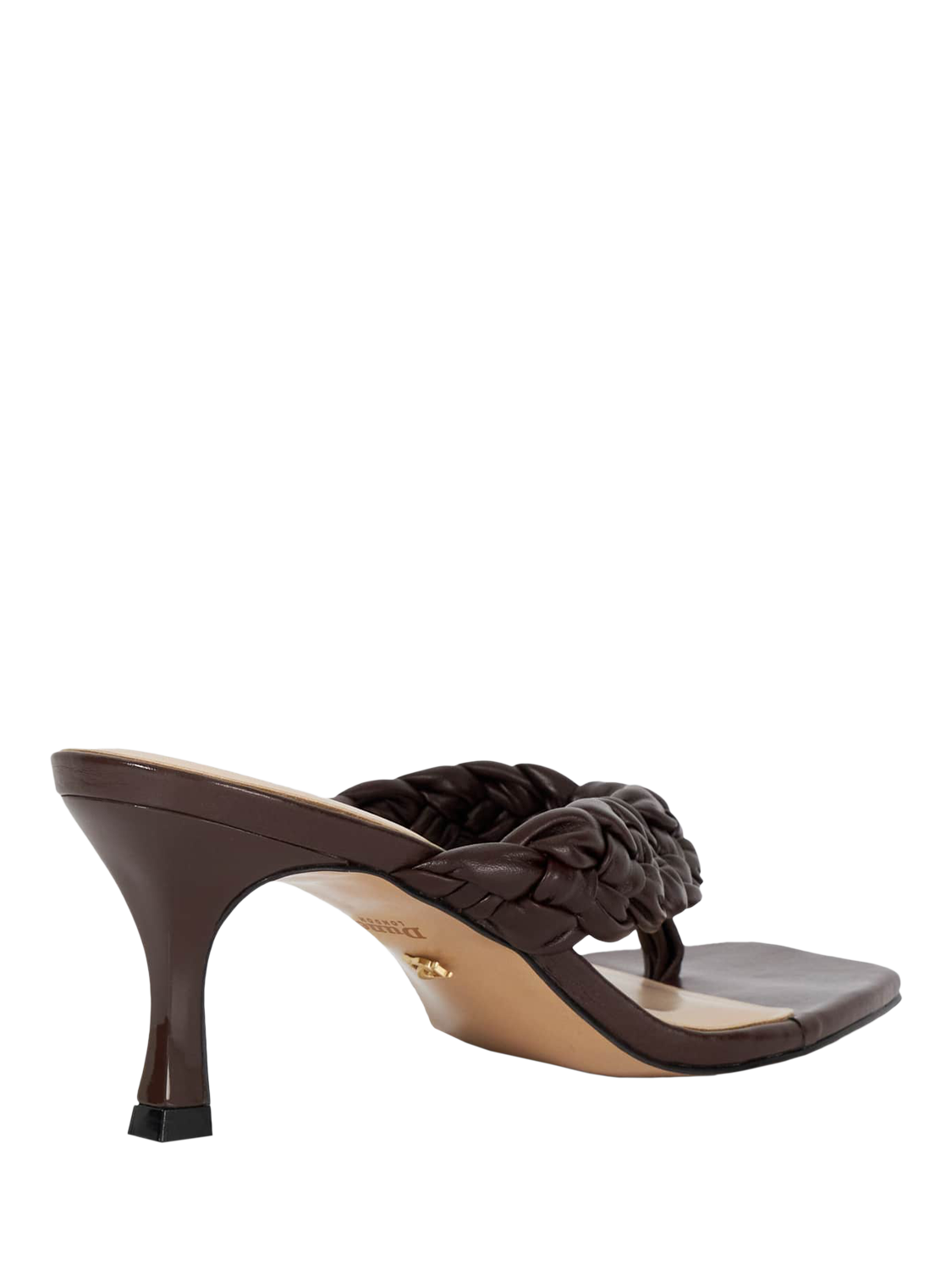Product image 5 of 6, which shows Dune London Plaited Kitten Heel Leather Court Shoes, Brown, 3