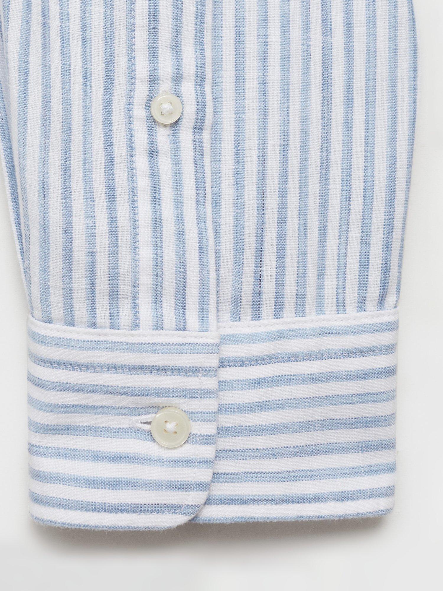 Product image 5 of 8, which shows Mango Emma Stripe Linen Blend Regular Fit Shirt, Pastel Blue, L