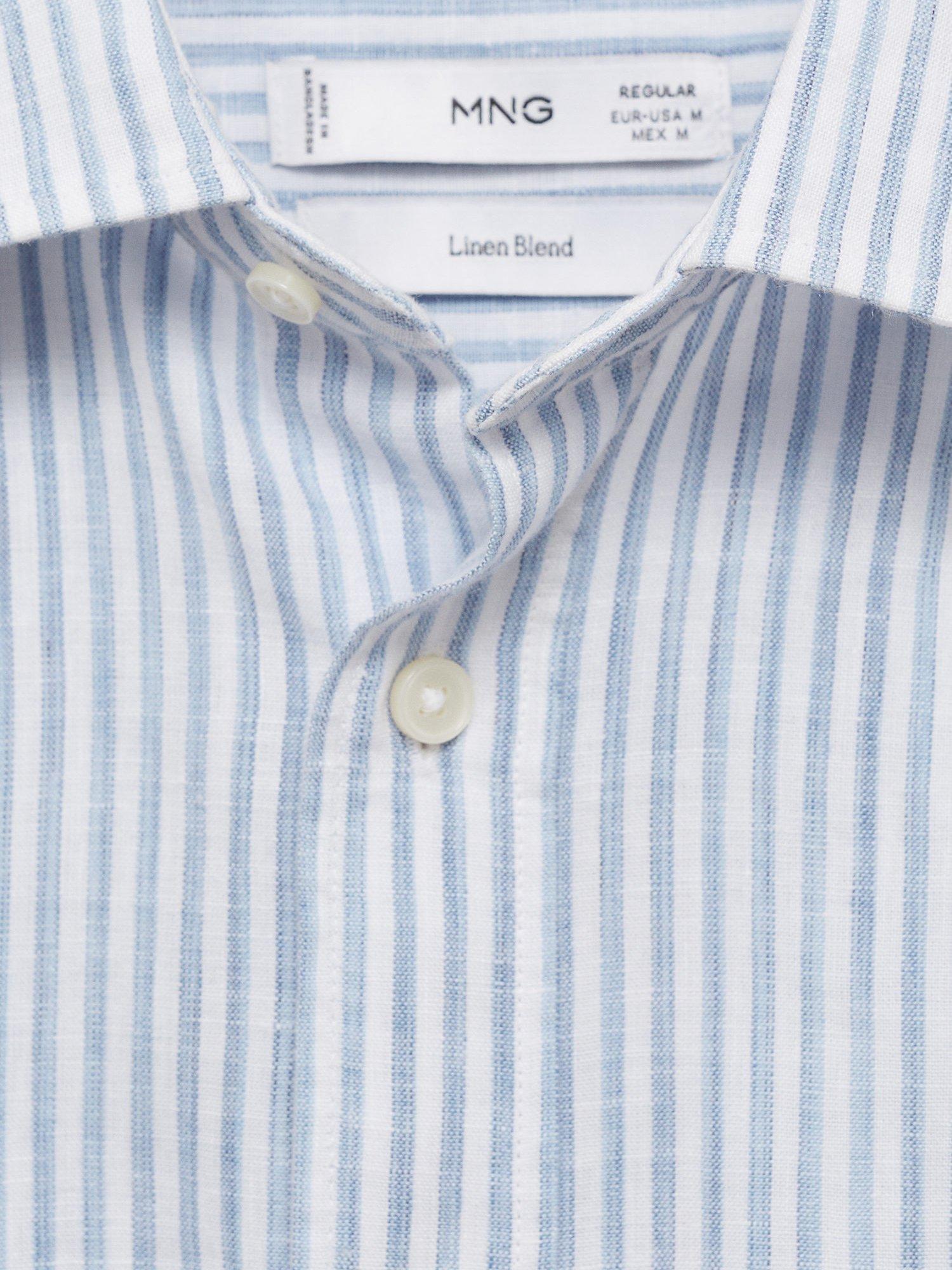 Product image 8 of 8, which shows Mango Emma Stripe Linen Blend Regular Fit Shirt, Pastel Blue, L