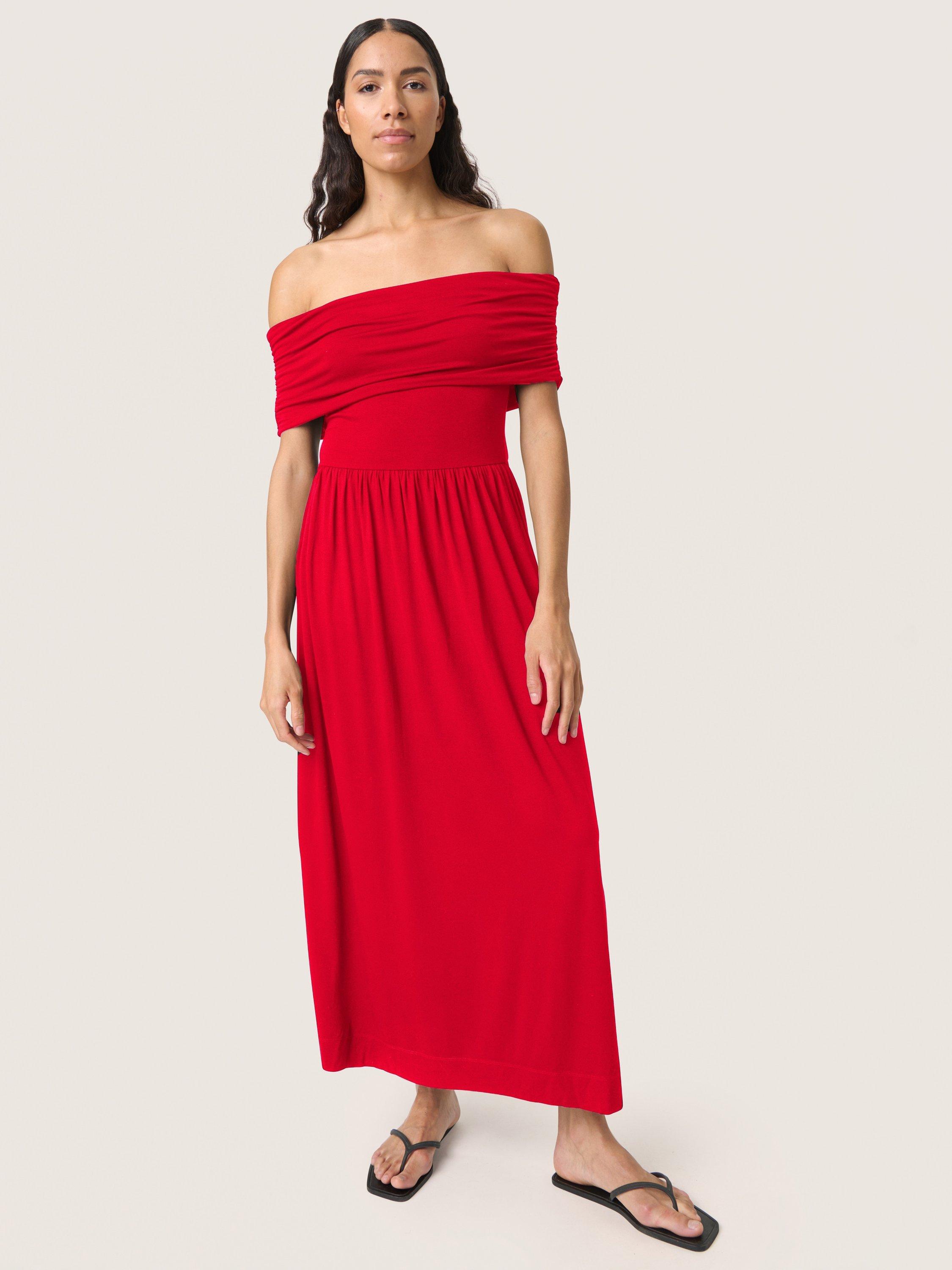 Product image 1 of 5, which shows Soaked In Luxury Hanadi Off Shoulder Maxi Dress, Salsa, XS