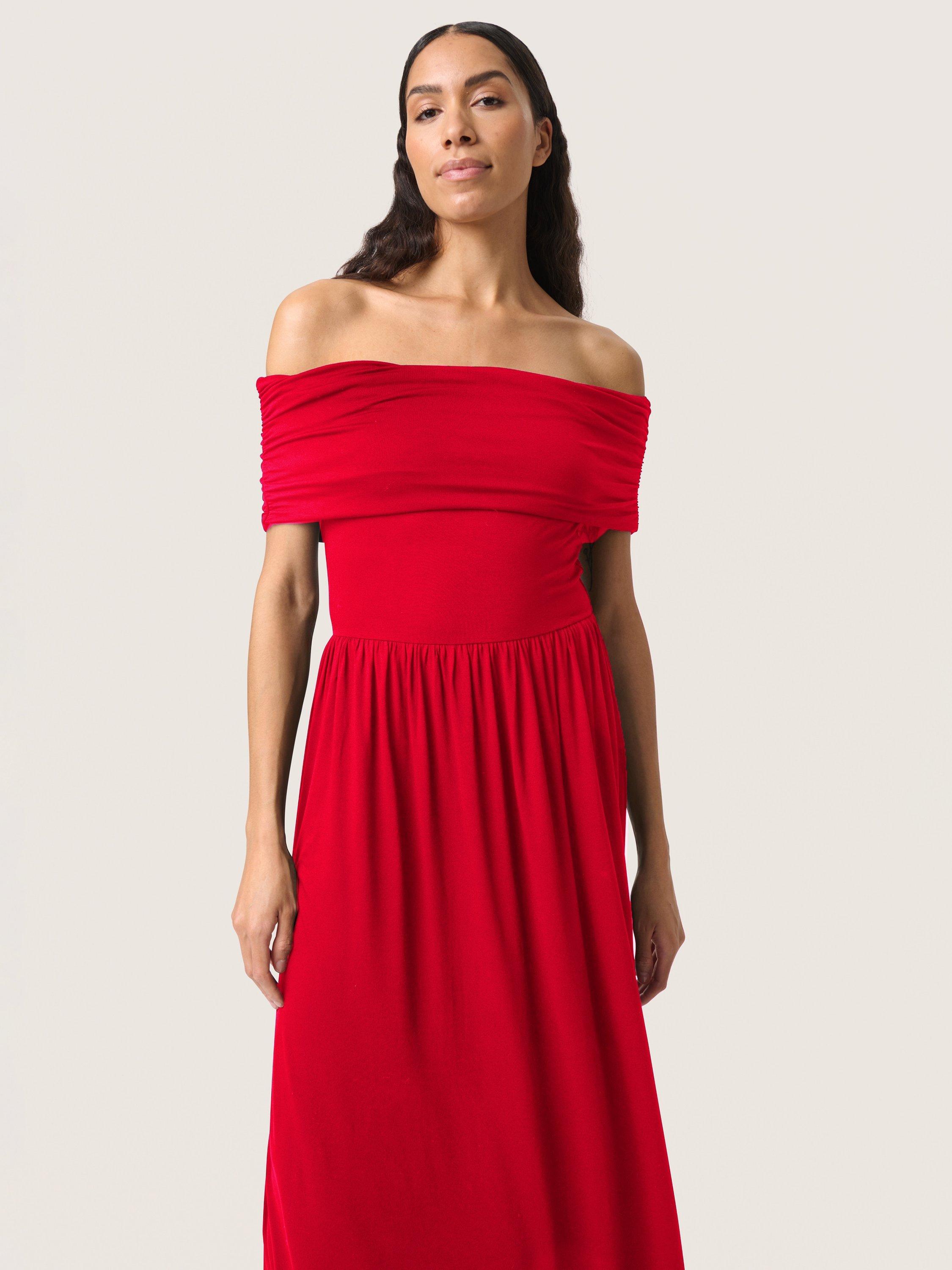 Product image 3 of 5, which shows Soaked In Luxury Hanadi Off Shoulder Maxi Dress, Salsa, XS