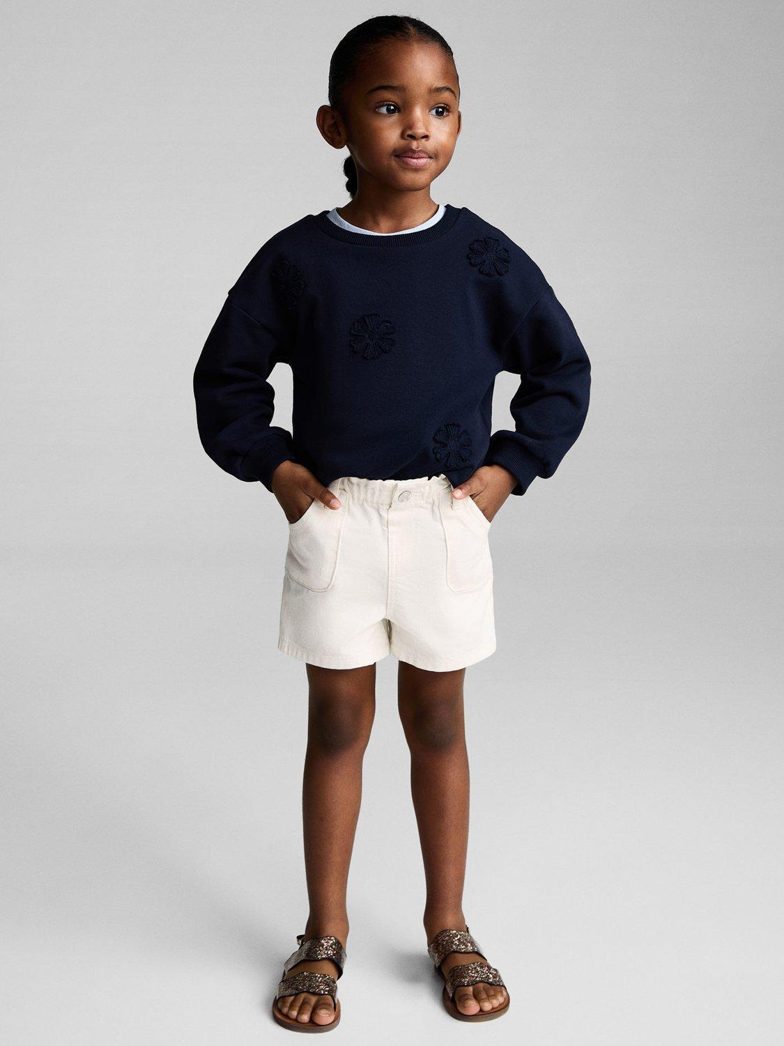 Product image 2 of 6, which shows Mango Kids' Denim Paperbag Shorts, Light Beige, 12-18 months