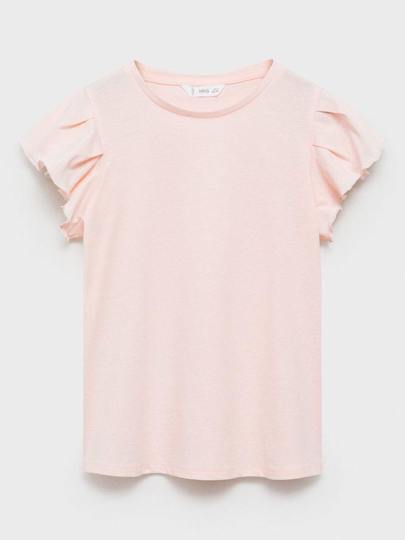 Product image 3 of 7, which shows Mango Kids' Soft Frill T-Shirt, Pink, 11-12 years