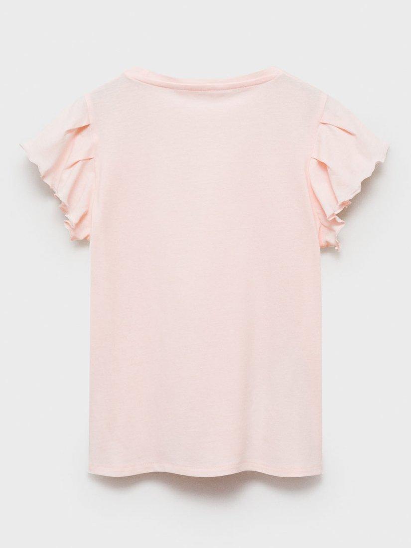 Product image 4 of 7, which shows Mango Kids' Soft Frill T-Shirt, Pink, 11-12 years