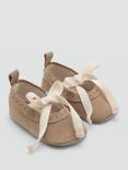 Mango Kids' Leather Bow Round Toe Shoes, Pastel Brown