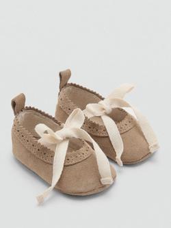 Mango Kids' Leather Bow Round Toe Shoes, Pastel Brown - view 2, Pastel Brown