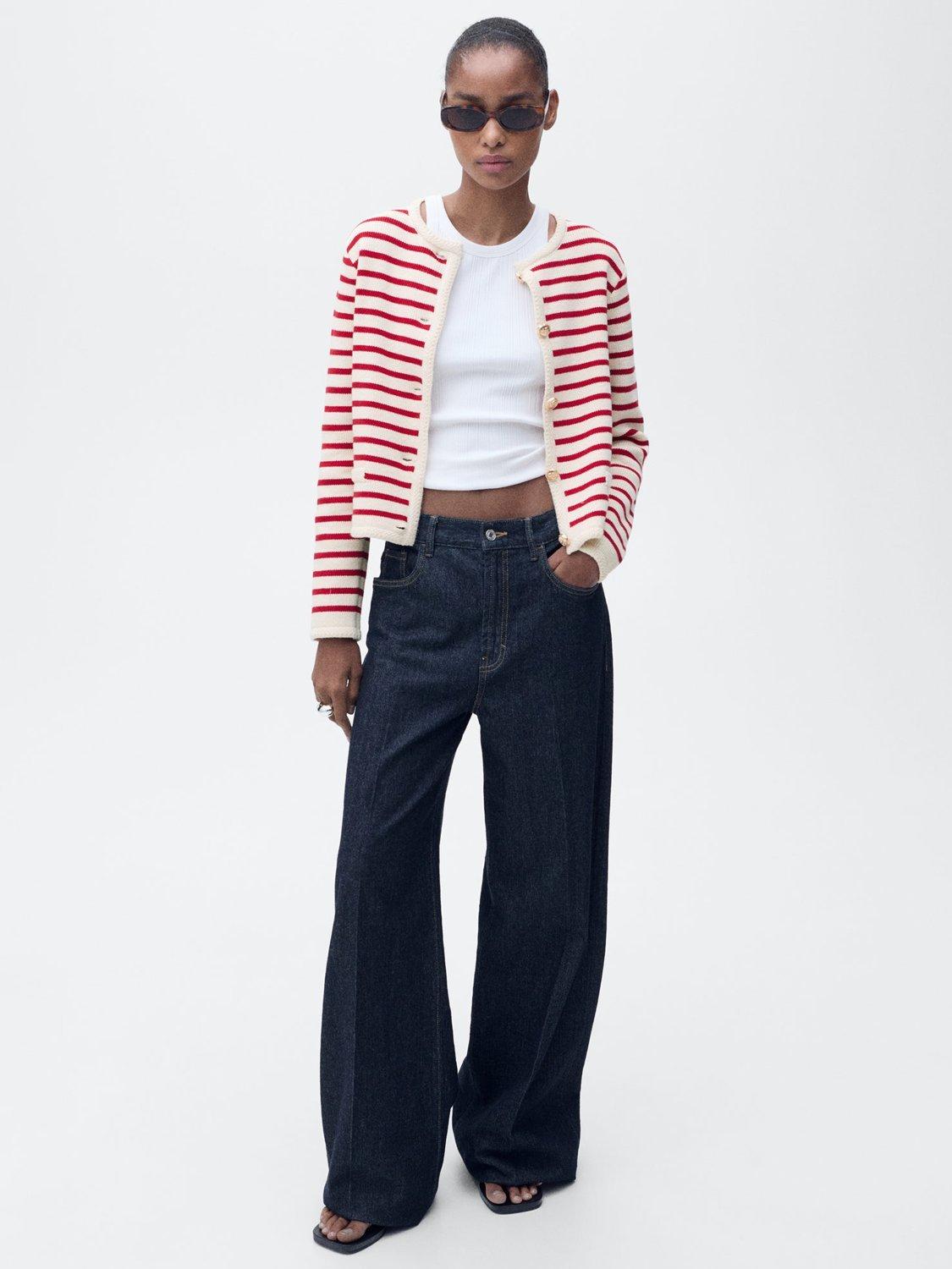 Product image 2 of 9, which shows Mango Eliot Stripe Knit Cardigan, Red, 5XL