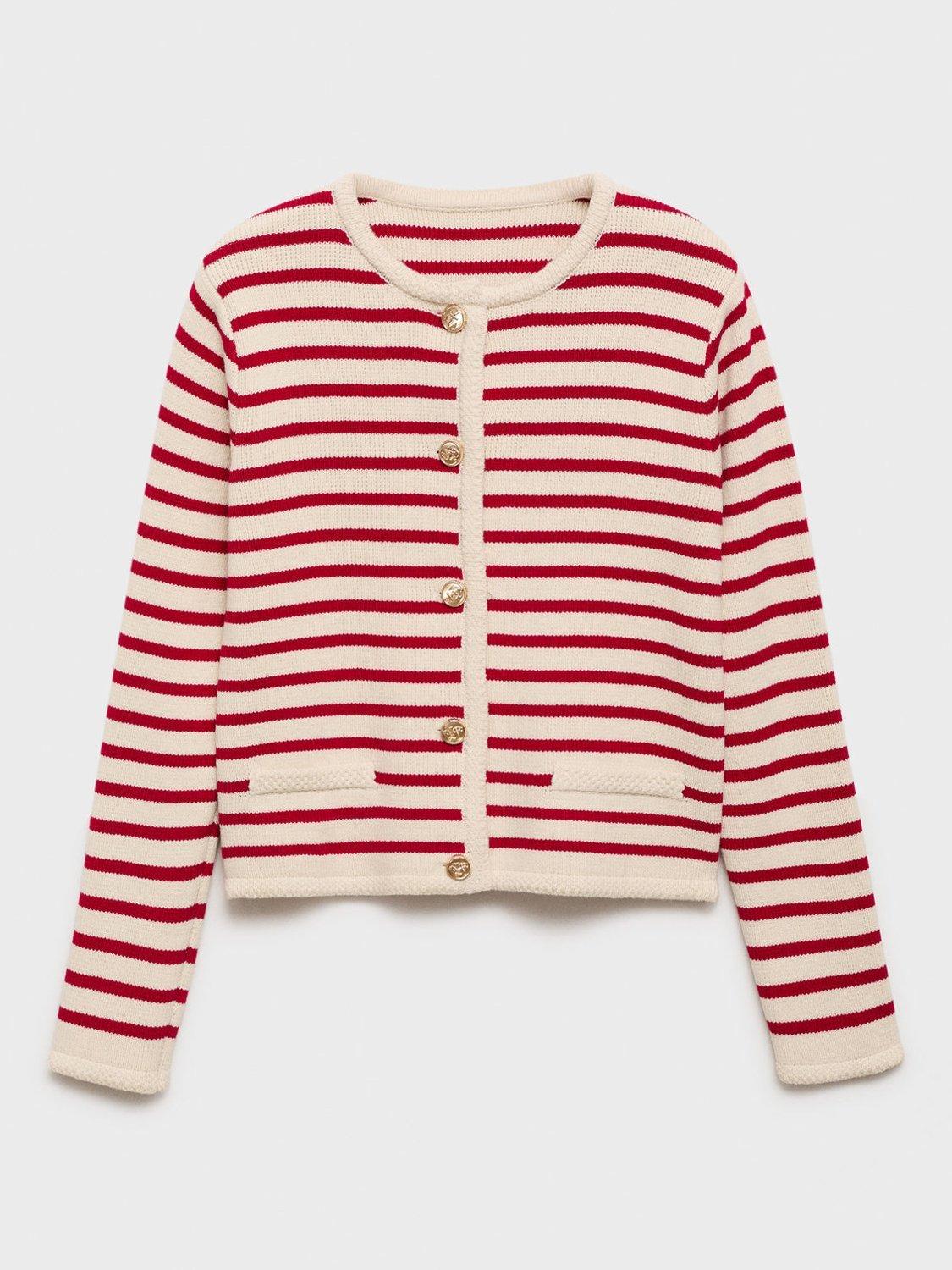 Product image 3 of 9, which shows Mango Eliot Stripe Knit Cardigan, Red, 5XL