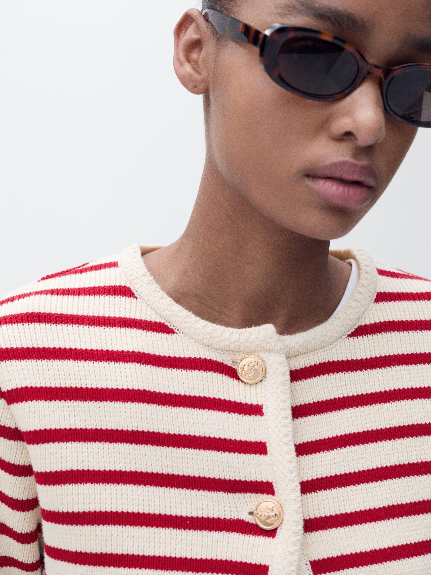 Product image 6 of 9, which shows Mango Eliot Stripe Knit Cardigan, Red, 5XL
