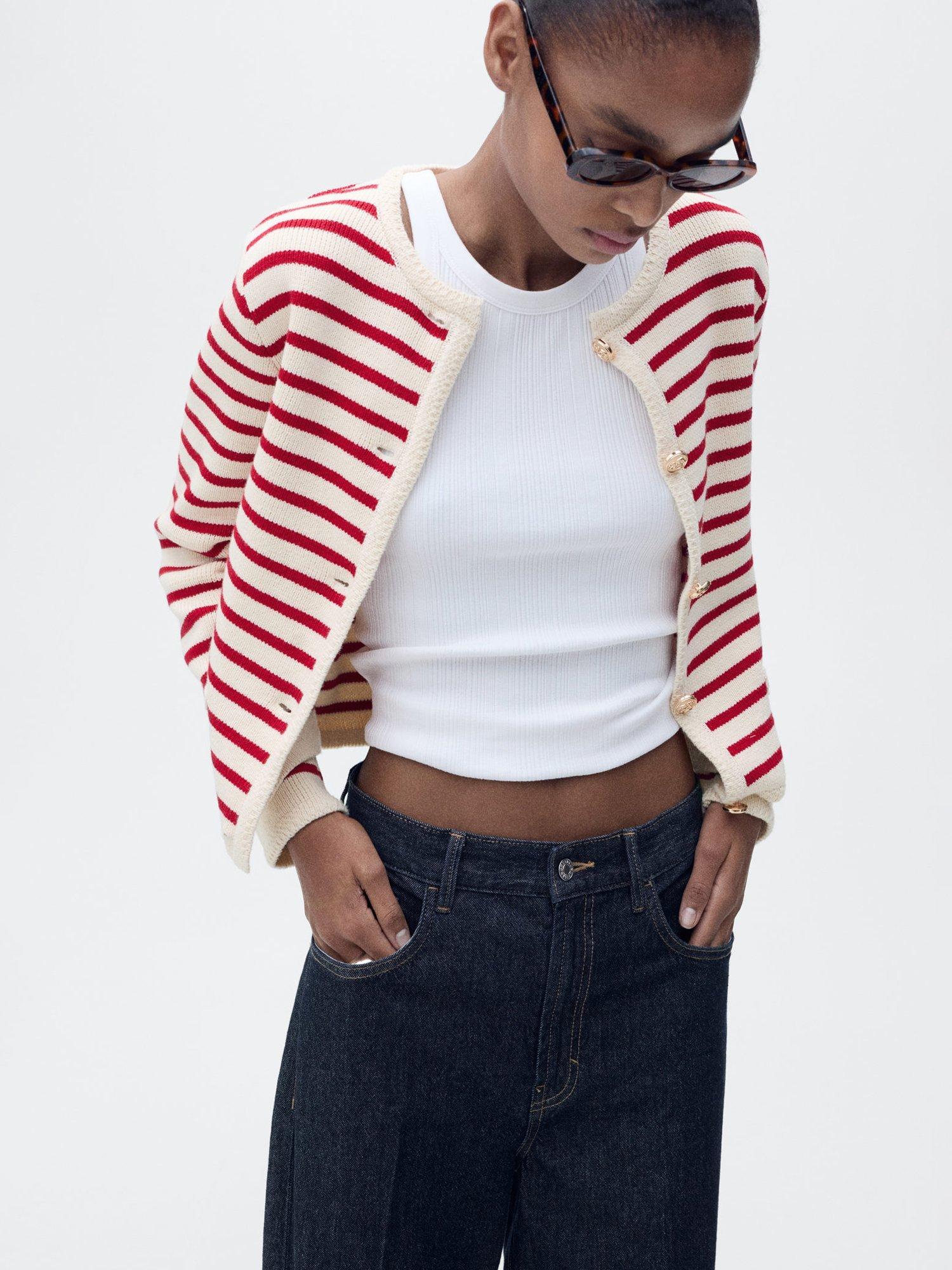 Product image 7 of 9, which shows Mango Eliot Stripe Knit Cardigan, Red, 5XL