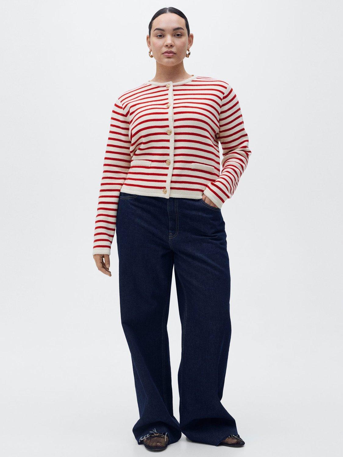 Product image 8 of 9, which shows Mango Eliot Stripe Knit Cardigan, Red, 5XL