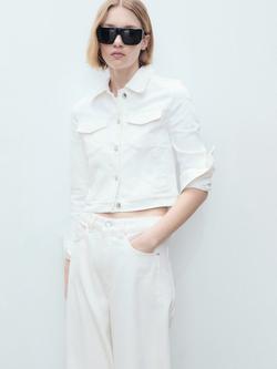 Mango Vicky Cropped Denim Jacket, White, White