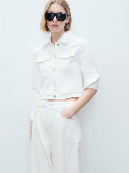 Mango Vicky Cropped Denim Jacket, White, White
