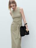 Mango Ferti Knot Detail Midi Dress, Khaki