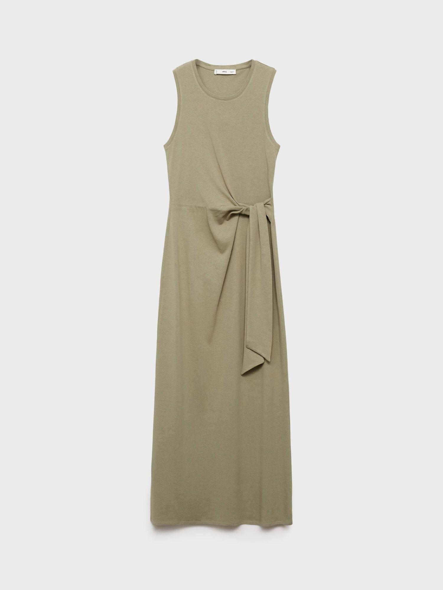 Product image 3 of 8, which shows Mango Ferti Knot Detail Midi Dress, Khaki, 10
