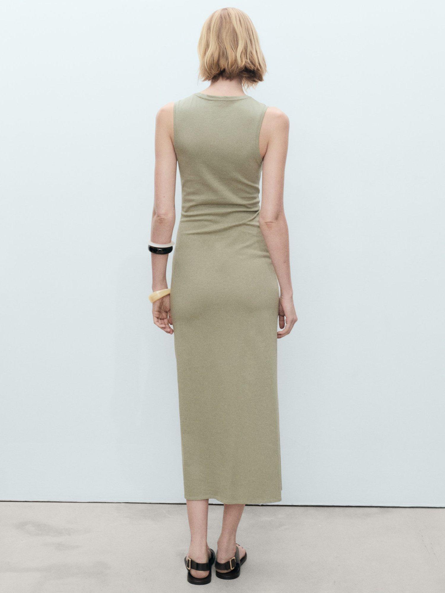 Product image 4 of 8, which shows Mango Ferti Knot Detail Midi Dress, Khaki, 10