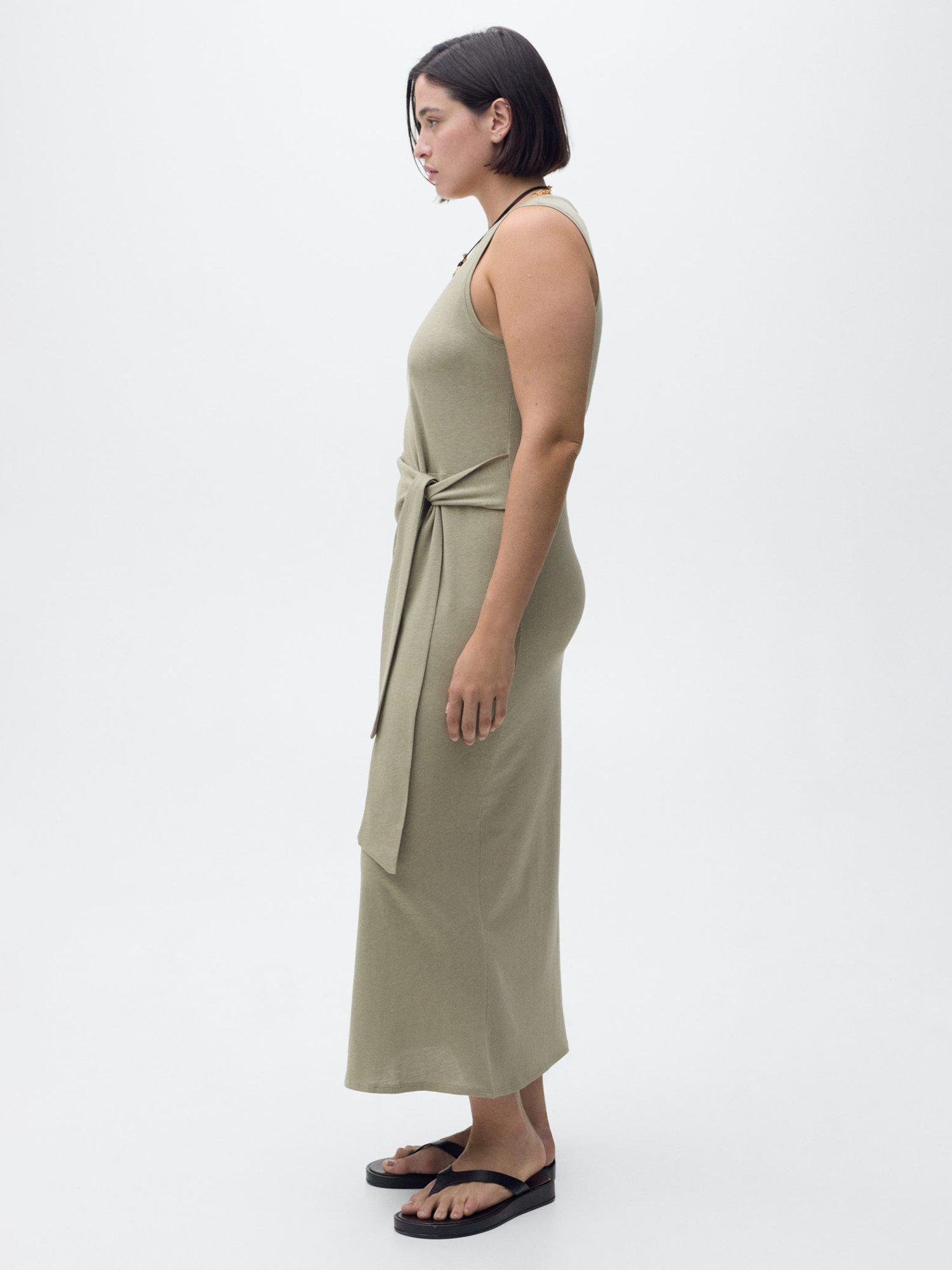 Product image 7 of 8, which shows Mango Ferti Knot Detail Midi Dress, Khaki, 10
