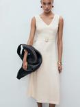 Mango Laura Belted Pure Linen Dress, Light Beige