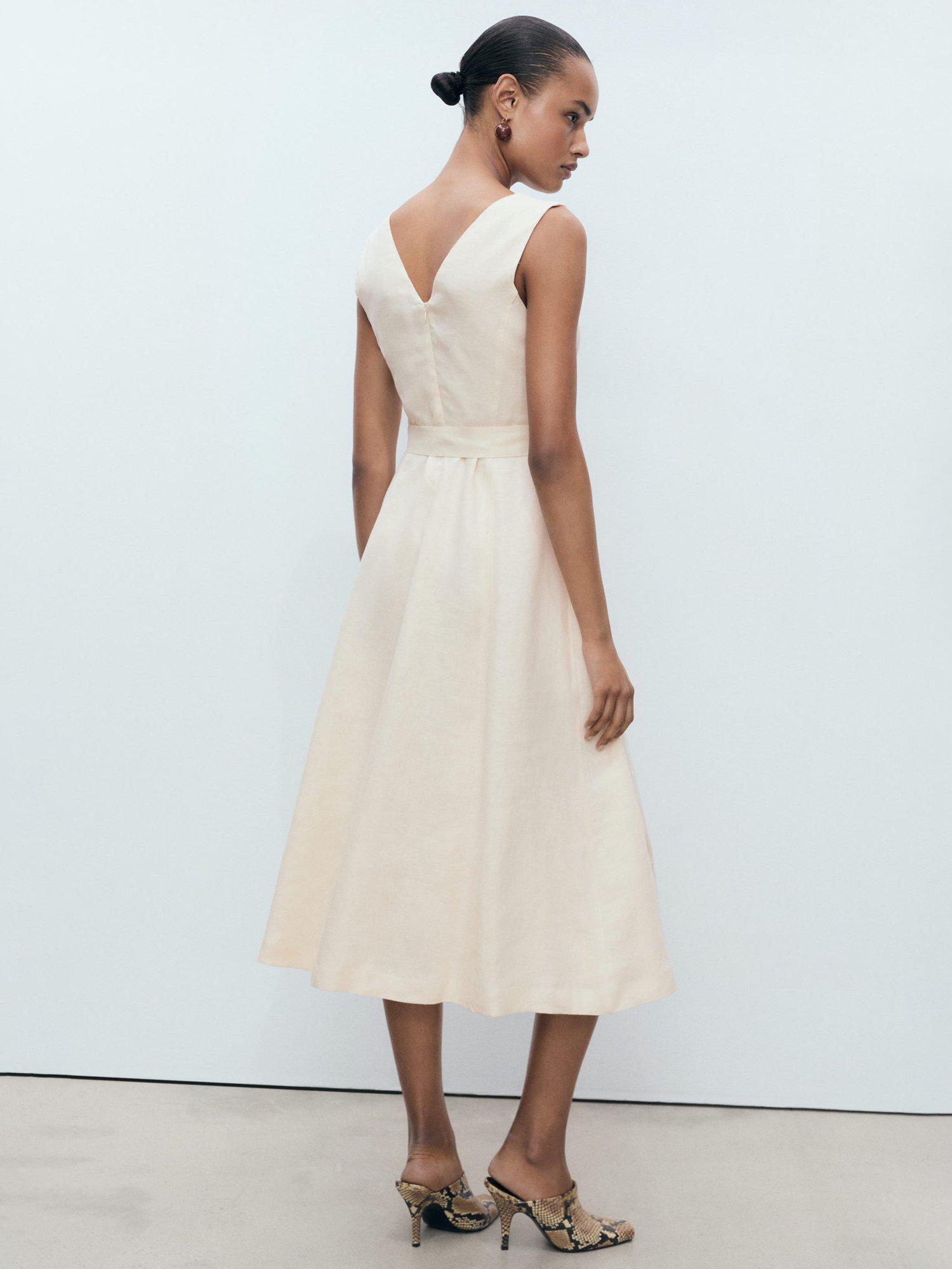 Product image 4 of 9, which shows Mango Laura Belted Pure Linen Dress, Light Beige, 6
