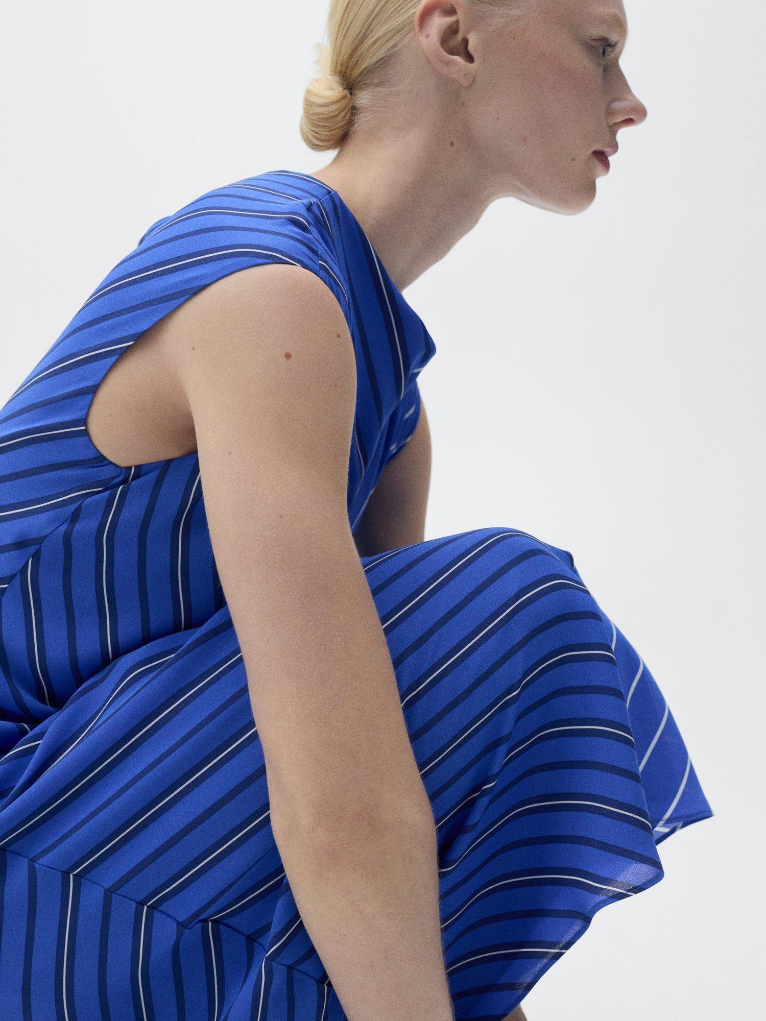 Product image 6 of 8, which shows Mango Noely Stripe Sleeveless Dress, Medium Blue, 10