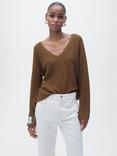 Mango Jazmin V-Neck Jumper, Medium Brown