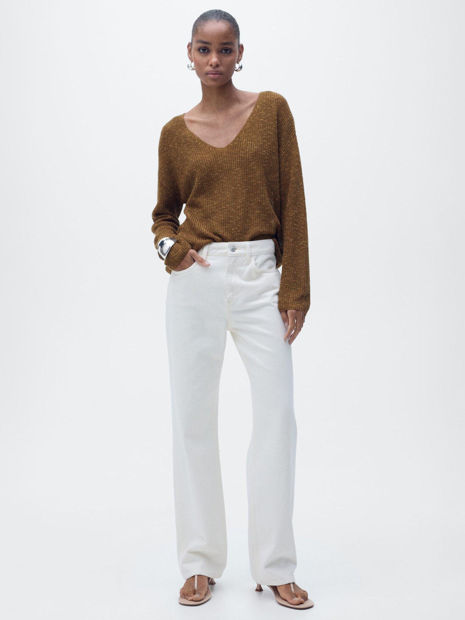 Product image 2 of 8, which shows Mango Jazmin V-Neck Jumper, Medium Brown, XS