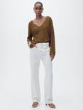 Mango Jazmin V-Neck Jumper, Medium Brown