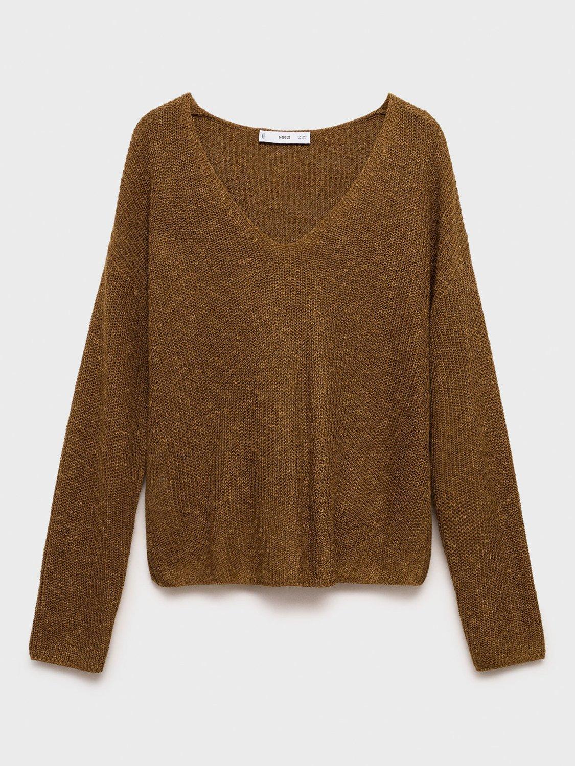 Product image 3 of 8, which shows Mango Jazmin V-Neck Jumper, Medium Brown, XS