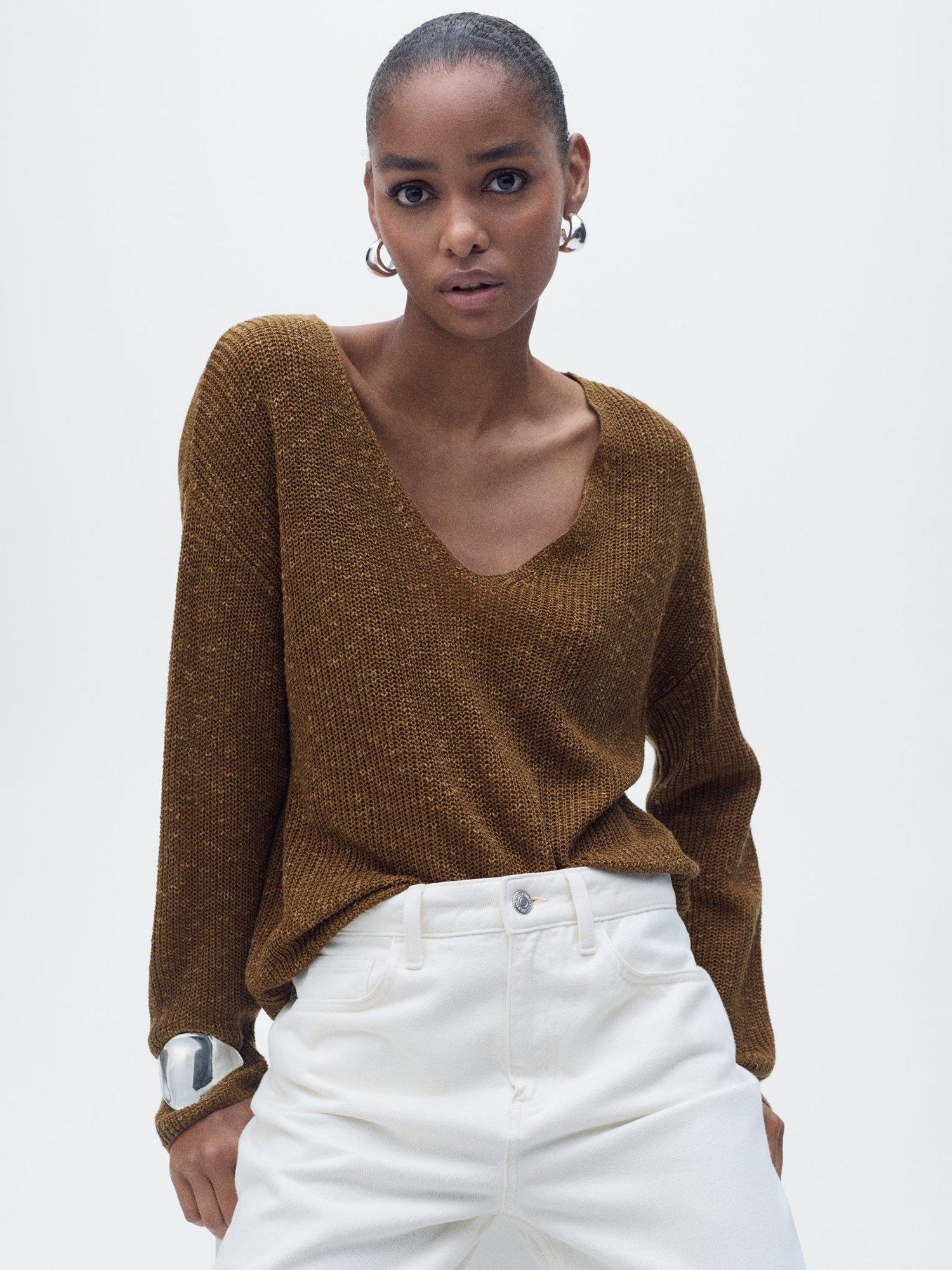 Product image 6 of 8, which shows Mango Jazmin V-Neck Jumper, Medium Brown, XS