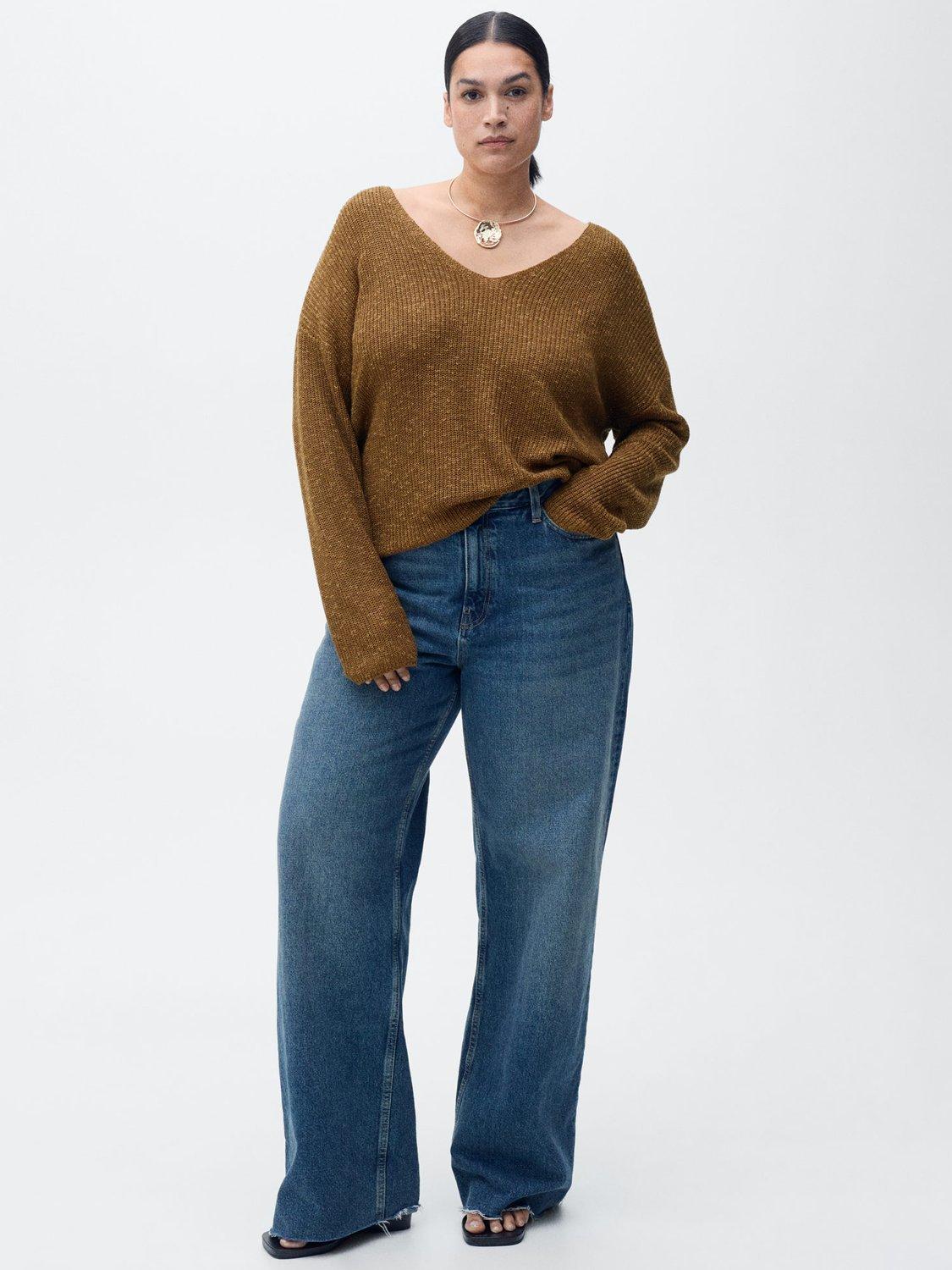 Product image 7 of 8, which shows Mango Jazmin V-Neck Jumper, Medium Brown, XS