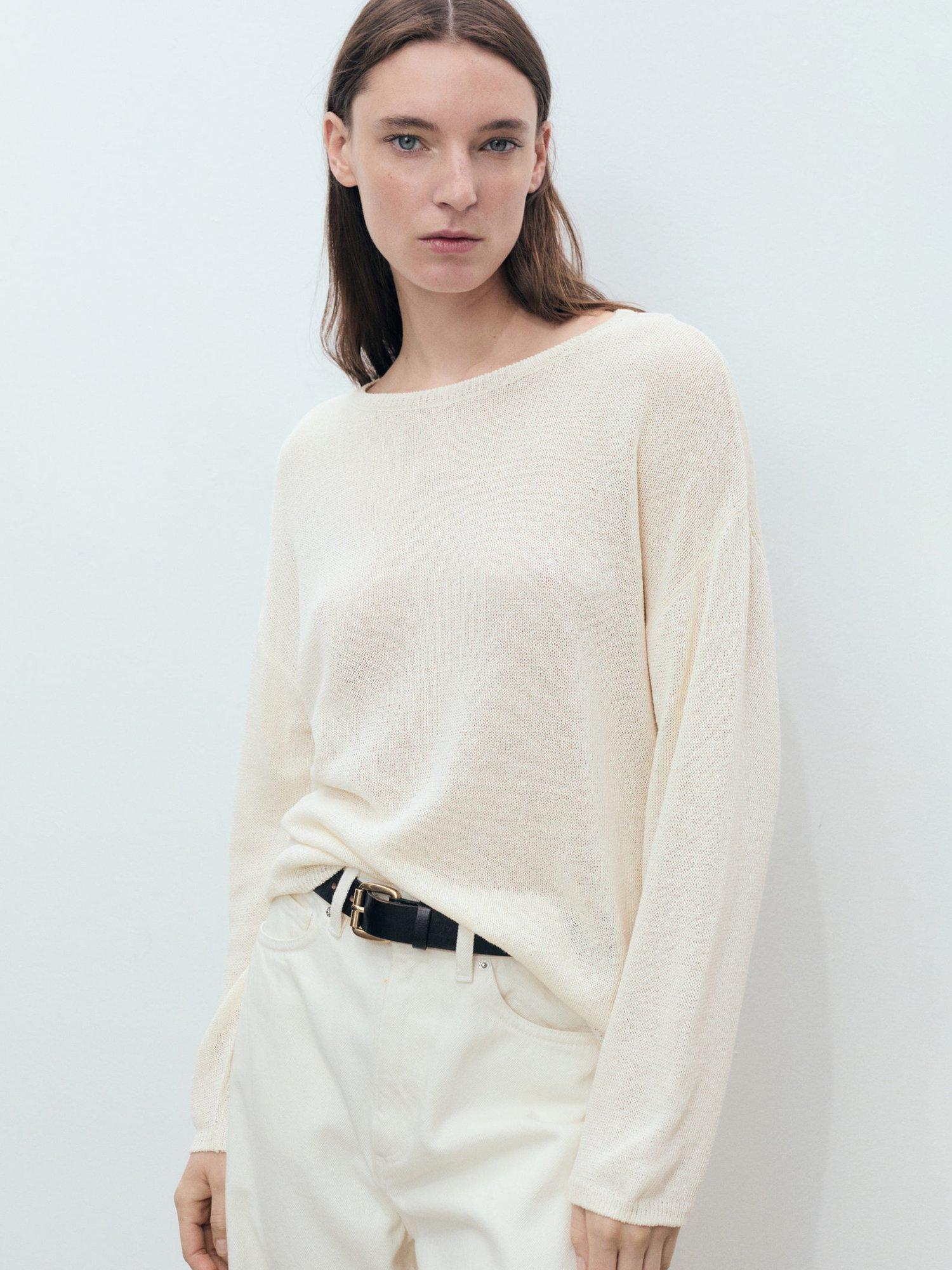 Product image 1 of 7, which shows Mango Solete Boat Neck Jumper, Light Beige, L