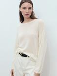 Mango Solete Boat Neck Jumper, Light Beige