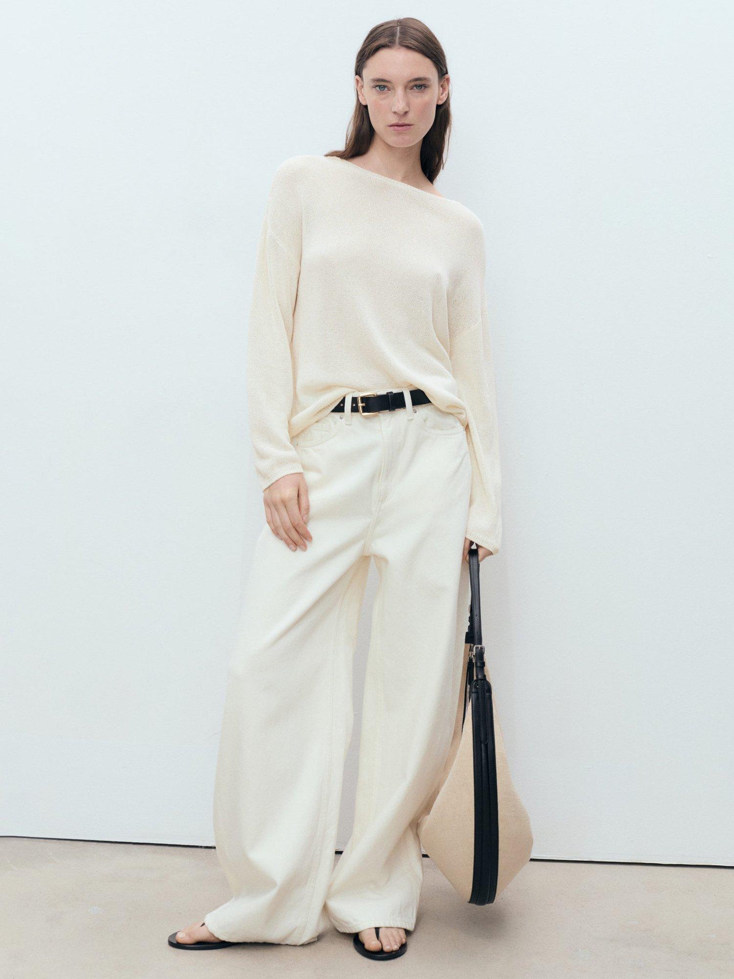 Product image 2 of 7, which shows Mango Solete Boat Neck Jumper, Light Beige, L